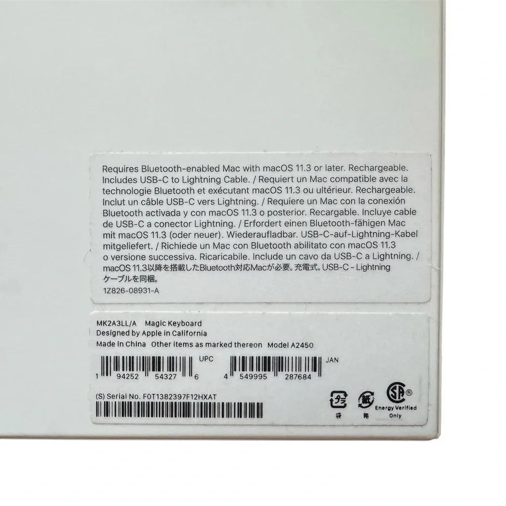 Apple Magic Keyboard Wireless Bluetooth Silver/white (A2450)